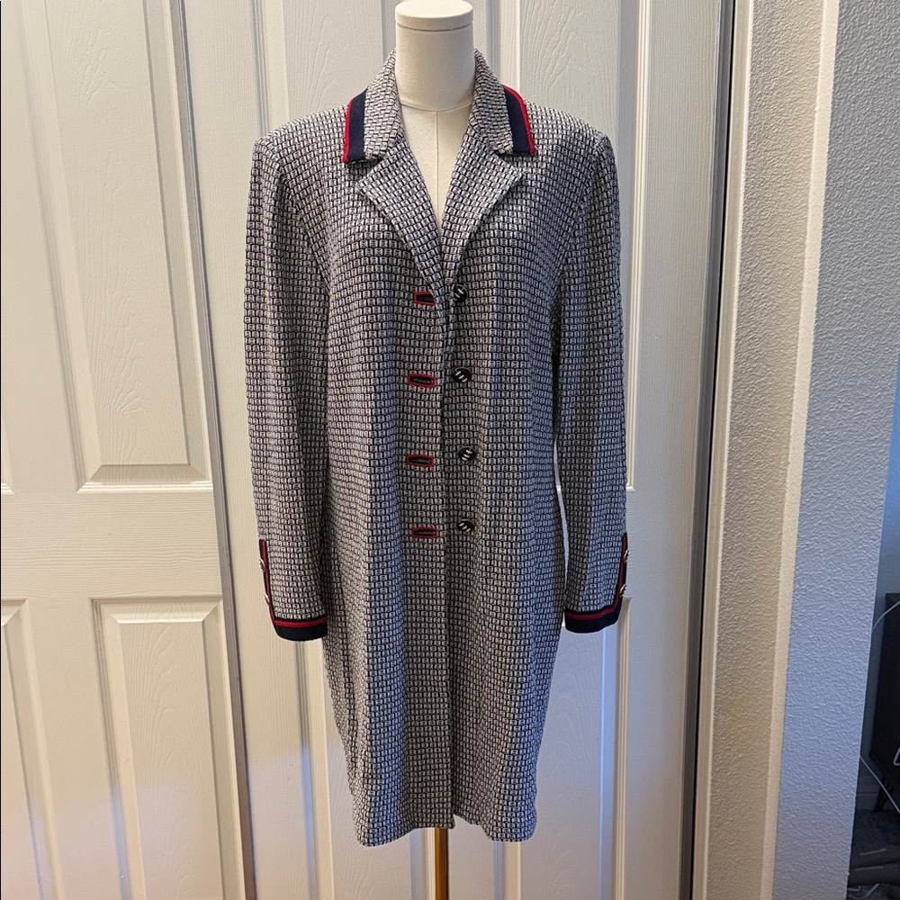 St. John Collection Houndstooth Blazer with Red Trim